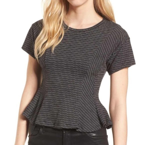 Lush Tops - Lush Stripe Peplum Tee in black/white (S)
